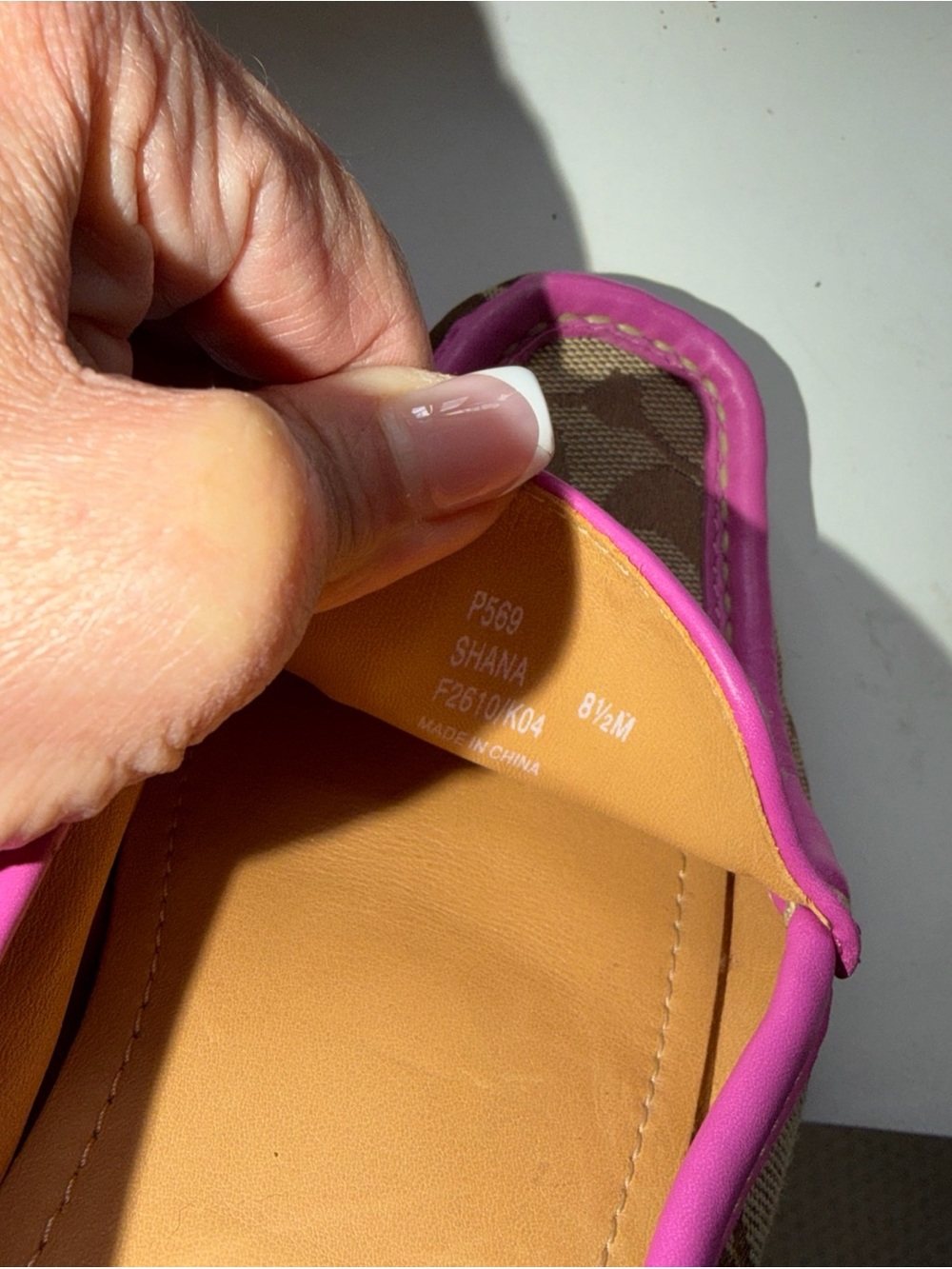 Coach Brown Signature Canvas Loafers with Pink Trim - Picture 8 of 10